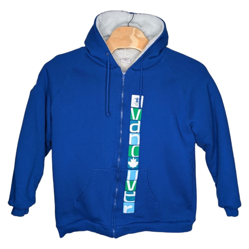 Official 2010 Vancouver Olympics Blue Sherpa Hoodie Size XL Zip-Up Pullover Warm